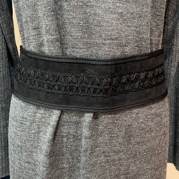 Yves Saint Laurent Tie-Up Suede Leather Black Flower Belt S